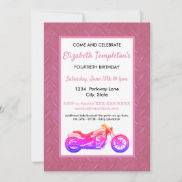 Roze motorfiets Birthday Party Women's Invitation Kaart