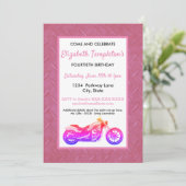Roze motorfiets Birthday Party Women's Invitation Kaart (Staand voorkant)
