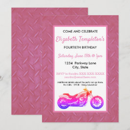 Roze motorfiets Birthday Party Women's Invitation Kaart