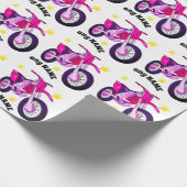 Roze motorfiets en aangepast berichtenverlooppapie cadeaupapier (Hoek)