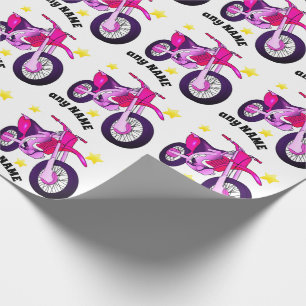 Roze motorfiets en aangepast berichtenverlooppapie cadeaupapier