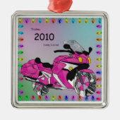 Roze motorfiets in Glas in lood Metalen Ornament (Voorkant)
