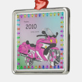 Roze motorfiets in Glas in lood Metalen Ornament (Links)