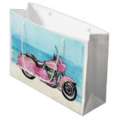 Roze motorfiets op de strand groot cadeauzakje (Voorkant Gekanteld)