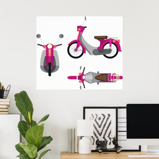 Roze motorfiets Poster (Thuiskantoor)