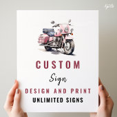 Roze Motorfiets Verjaardag Custom Sign Poster