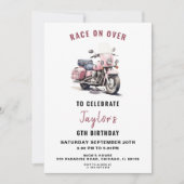 Roze Motorfiets Verjaardag uitnodiging voor Meisje (Voorkant)