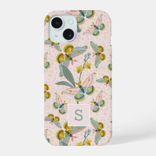 Roze Motten En Narcissen Patroon Monogram iPhone 15 Case