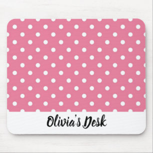 Roze Mousepad met witte pooldots Muismat