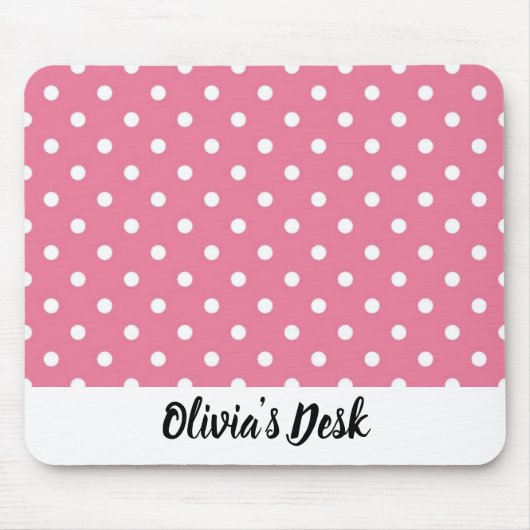 Roze Mousepad met witte pooldots Muismat (Voorkant)