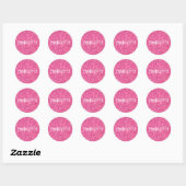 Roze mousserend glitterpatroon ronde sticker (Vel)