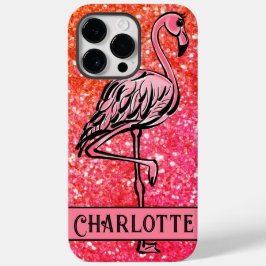 Roze mousserende glitter Flamingo monogrammen Case-Mate iPhone 14 Pro Max Hoesje