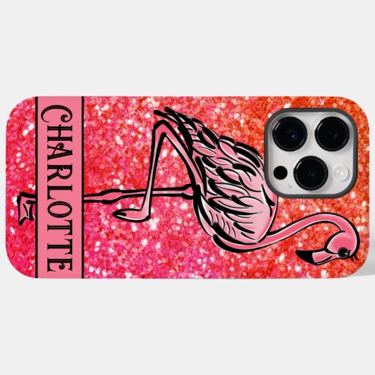 Roze mousserende glitter Flamingo monogrammen Case-Mate iPhone Case (Achterkant (horizontaal))