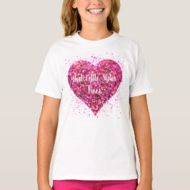 Roze mousserende glitter hart beste kleine zus t-shirt