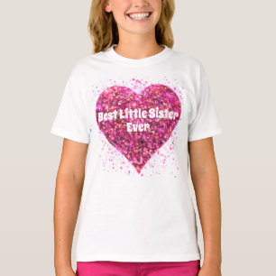 Roze mousserende glitter hart beste kleine zus t-shirt