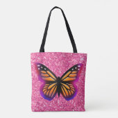 Roze mousserende glitter, kleurrijke vlinderbloemi tote bag (Achterkant)
