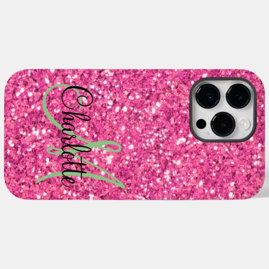 Roze mousserende glitter, monogrammatica Case-Mate iPhone case (Achterkant (horizontaal))