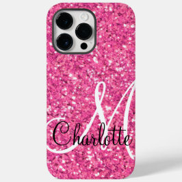 Roze mousserende glitter, monogrammatica Case-Mate iPhone 14 pro max hoesje