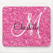Roze mousserende glitter, monogrammatica muismat (Voorkant)