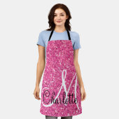 Roze mousserende glitter, monogrammatisch schort (Gedragen)