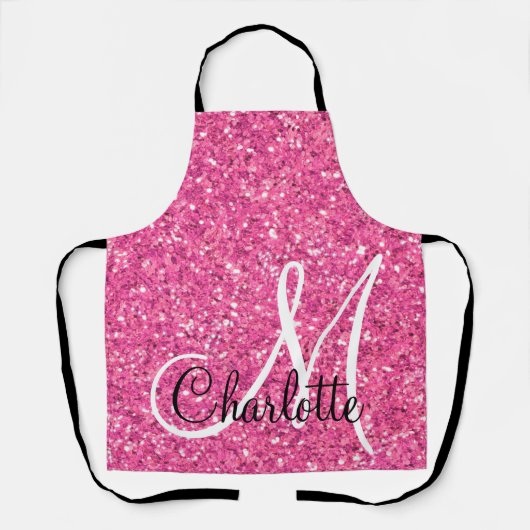 Roze mousserende glitter, monogrammatisch schort (Voorkant)