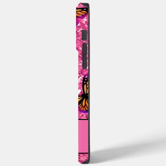 Roze mousserende glitter, oranje roze vlinders Case-Mate iPhone case (Achterkant / Links)