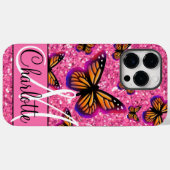 Roze mousserende glitter, oranje roze vlinders Case-Mate iPhone case (Achterkant (horizontaal))