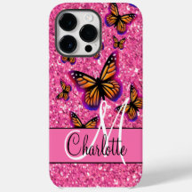 Roze mousserende glitter, oranje roze vlinders