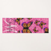 Roze mousserende glitter, oranje roze vlinders yogamat (Voorkant (horizontaal))