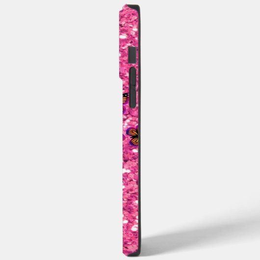 Roze mousserende glittervlinders, monogrammatisch Case-Mate iPhone case (Achterkant / Links)