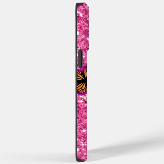 Roze mousserende glittervlinders, monogrammatisch Case-Mate iPhone case (Achterkant / Rechts)