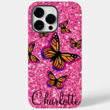 Roze mousserende glittervlinders, monogrammatisch