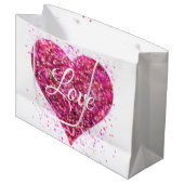 Roze mousserende harsen, liefdesgraffiti-valentijn groot cadeauzakje (Voorkant Gekanteld)