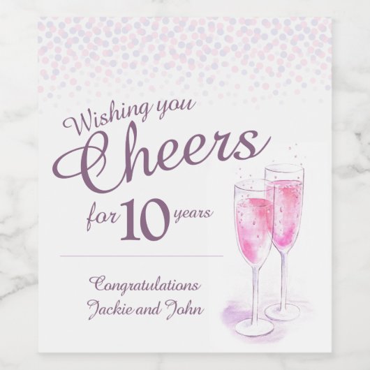 Roze Mousserende Wijn 10e verjaardag aangepaste wi Wijn Etiket (Enkel label)