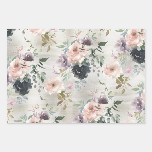 Roze move en zwarte pruimenvolken & Eucalyptus Inpakpapier Vel (Voorkant)