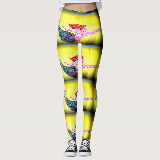 roze mozaïek zeemeerminnen Thunder_Cove geel Leggings (Voorkant)