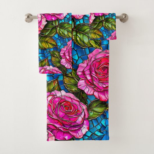 Roze mozaïekrozen  bad handdoek (Insitu)