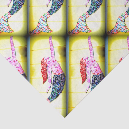 roze mozaïekzeemeermatten die geel zwemmen tissuepapier (Detail)