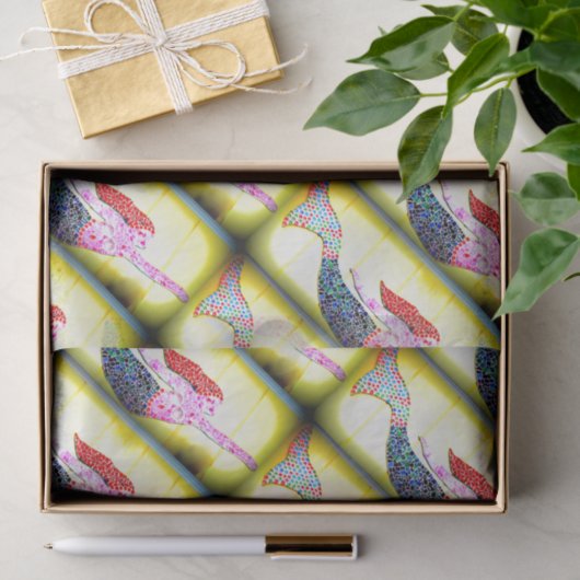 roze mozaïekzeemeermatten die geel zwemmen tissuepapier (Geschenk)