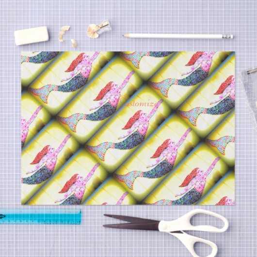 roze mozaïekzeemeermatten die geel zwemmen tissuepapier (Craft)