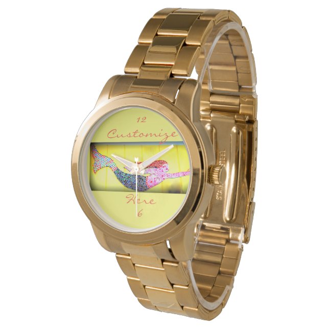 roze mozaïekzeemeermin horloge (Gekanteld)