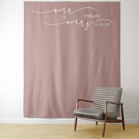 Roze 'Mr. en Mrs.' Trouwbanner Wandkleed (In situ)