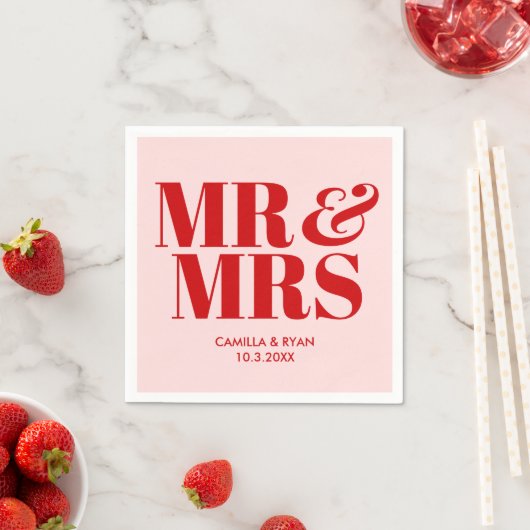 Roze Mr & Mrs Gepersonaliseerde bruiloft servetten (Insitu)