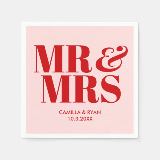 Roze Mr & Mrs Gepersonaliseerde bruiloft servetten (Voorkant)