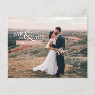 Roze Mr & Mrs Monogram Wedding Foto Dank u Briefkaart