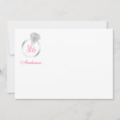 Roze Mrs Silver Glitter Diamond Ring gepersonalise Notitiekaartje (Voorkant)