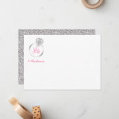 Roze Mrs Silver Glitter Diamond Ring gepersonalise Notitiekaartje (Voorkant / Achterkant in situ)
