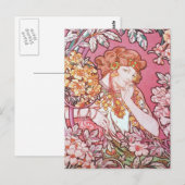  roze Mucha Art Briefkaart (Voorkant / Achterkant)