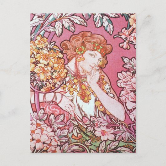  roze Mucha Art Briefkaart (Voorkant)