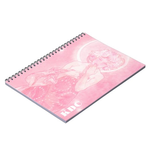 Roze Mucha 'De maan' Notitieboek (Linkerzijde)